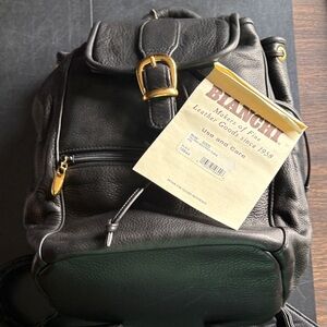 Blanchi Black Leather Men's Backpack with Gold Accents